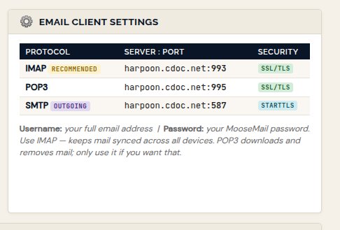 Email Client Settings — IMAP harpoon.cdoc.net:993, SMTP harpoon.cdoc.net:587