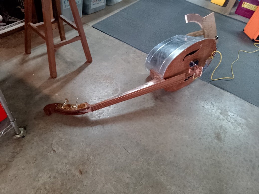 Homemade resonator instrument — wood body, aluminum cone