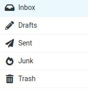 WebMoose folder list showing Inbox, Drafts, Sent, Junk, and Trash