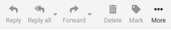 WebMoose message toolbar showing Reply, Forward, Delete, Mark, and More buttons